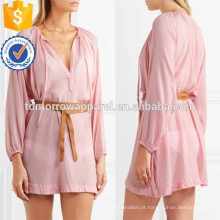 Manga longa rosa com decote em v mini vestido diário para menina sexy fabricar atacado moda feminina vestuário (ta0089d)